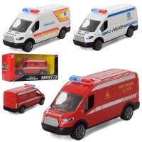 Машина АвтоСвіт, метал, резин. колеса, 3 види (поліція, швидка, пожежна) AS-2246